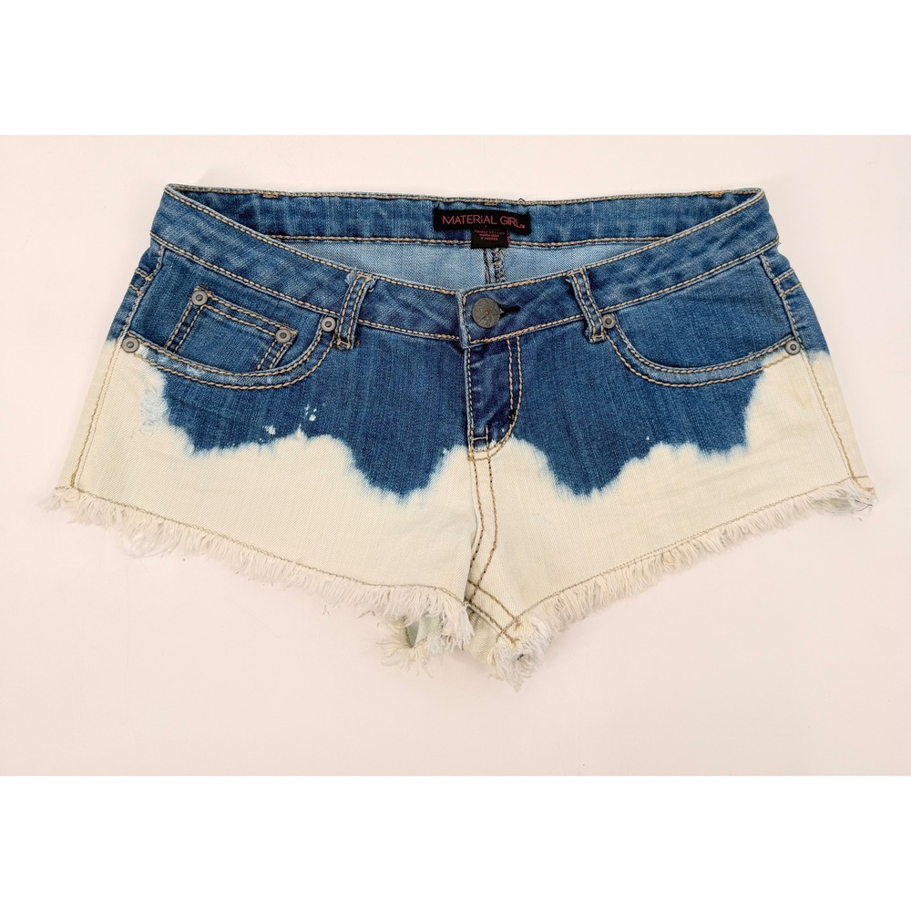 Material Girl Denim Shorts Womens 5 Blue White Dip Dye Bleach Distressed Cutoff